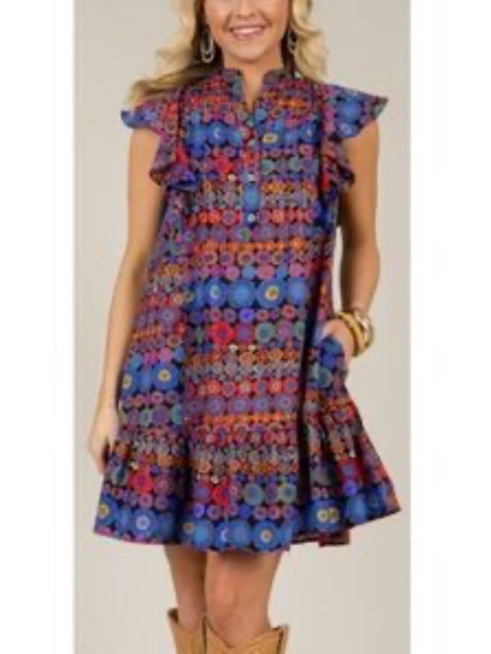 Pinch Multicolor Floral-Print Blue Mini Dress